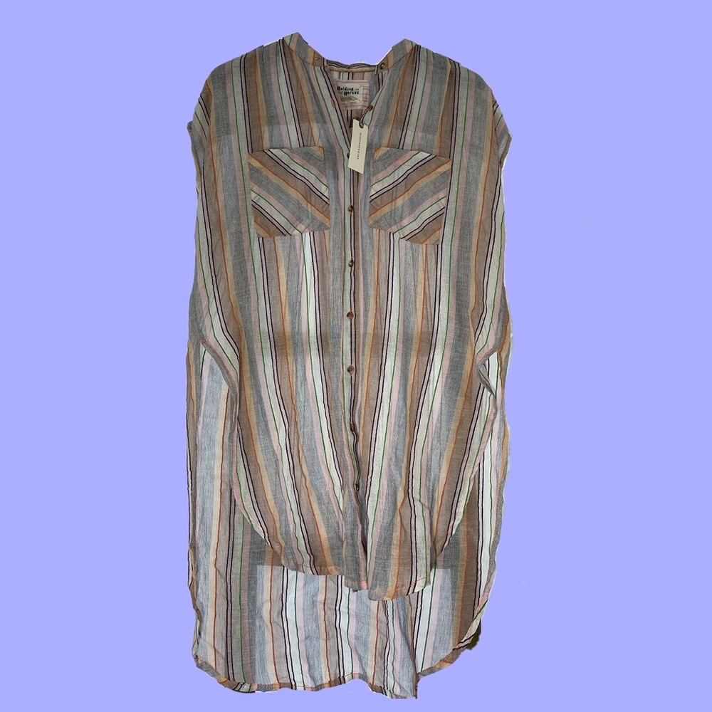 ANTHROPOLOGIE CROPPED SLEEVE BUTTON UP